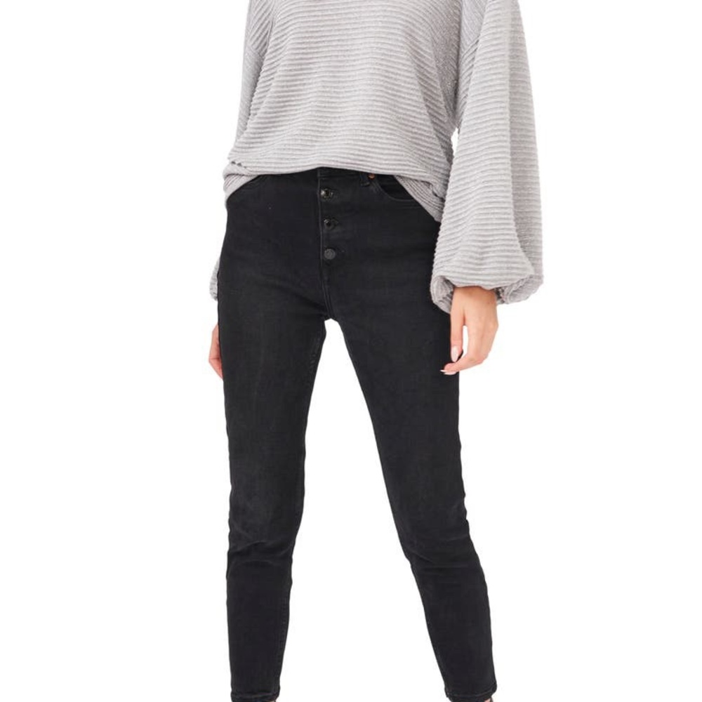Drop shoulder balloon sleeve sweater